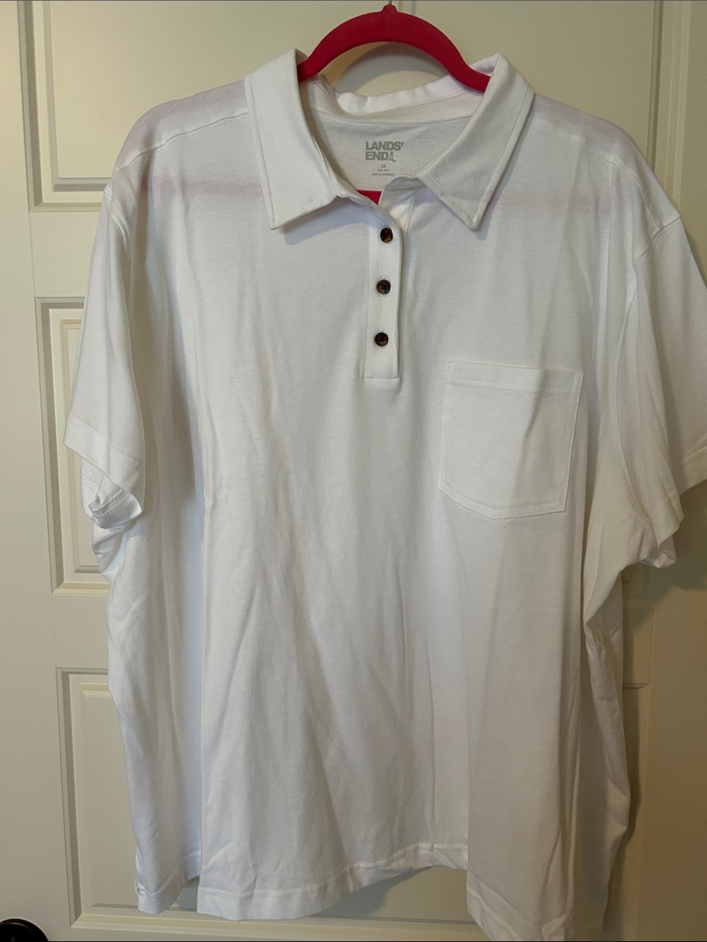 Lands' End White Men's Polo with Chest Pocket and Button Placket